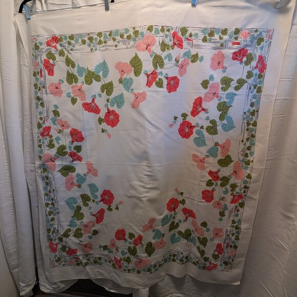 Vintage Table Cloth with Morning Glories - Picture 2 of 4